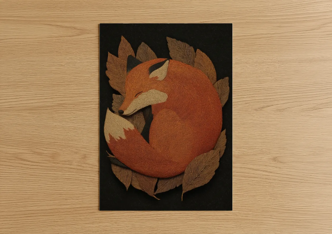 Sleeping Fox Woodcarving Wall Art