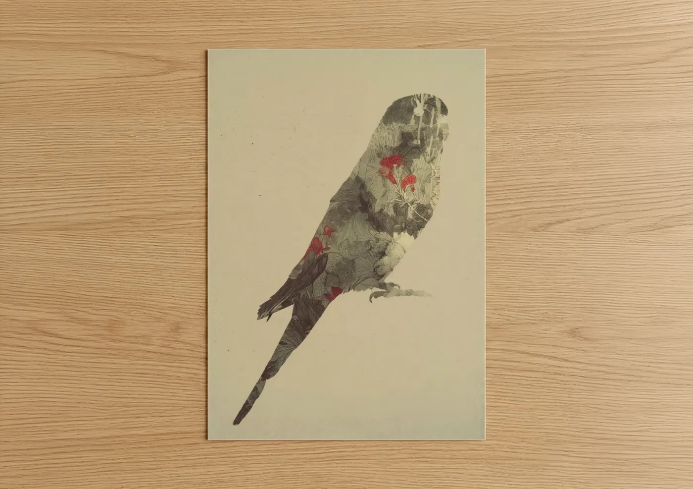 Floral Budgerigar Double Exposure Wall Art