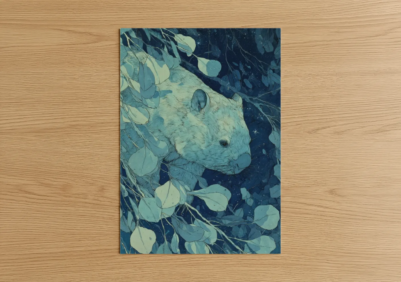 Moonlit Wombat Forest Night Illustration Wall Art