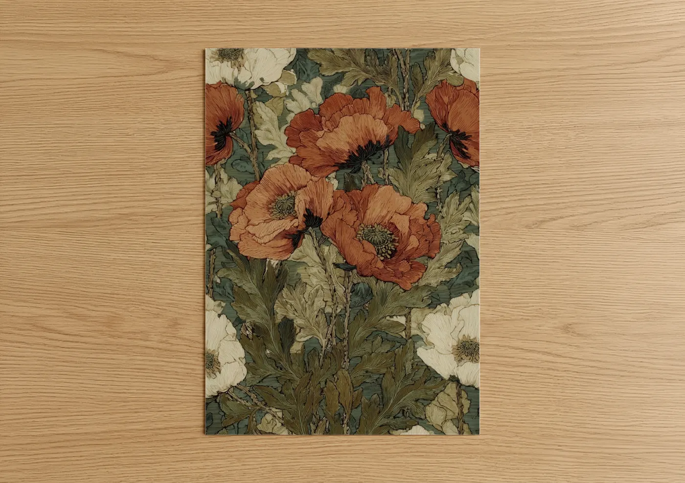 Crimson Poppies Vintage Botanical Wall Art