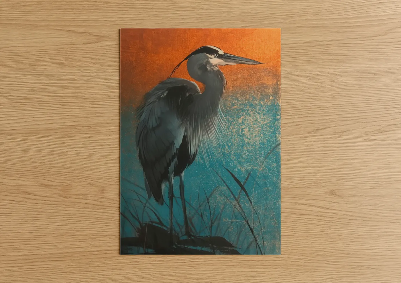 Amber Heron Wildlife Art Print Wall Art