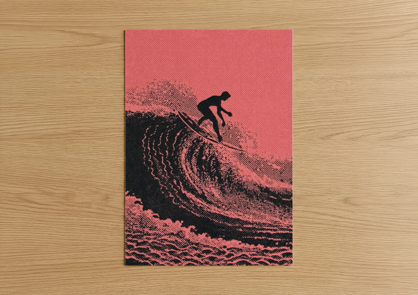 Surfer Riding Wave - Pink Ocean Wall Art