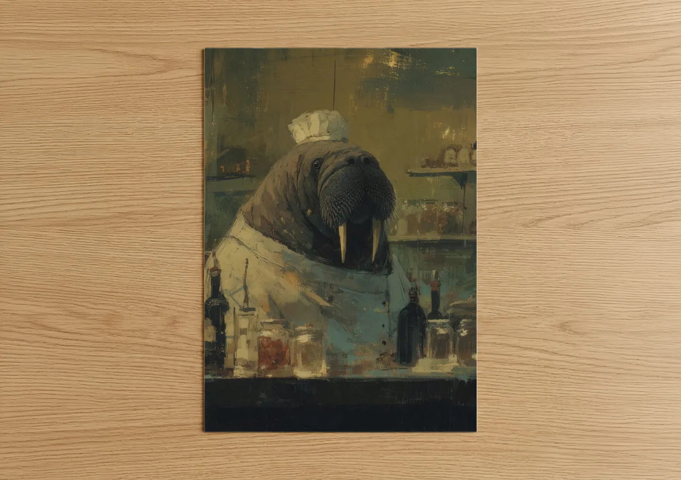 Chef Walrus Vintage Bar Illustration Wall Art