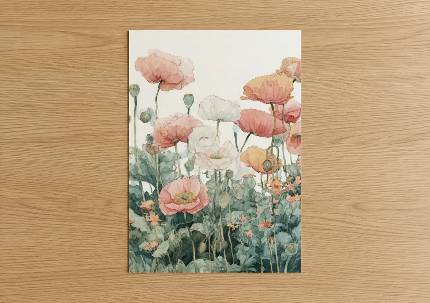 Pastel Poppy Field Watercolor Wall Art