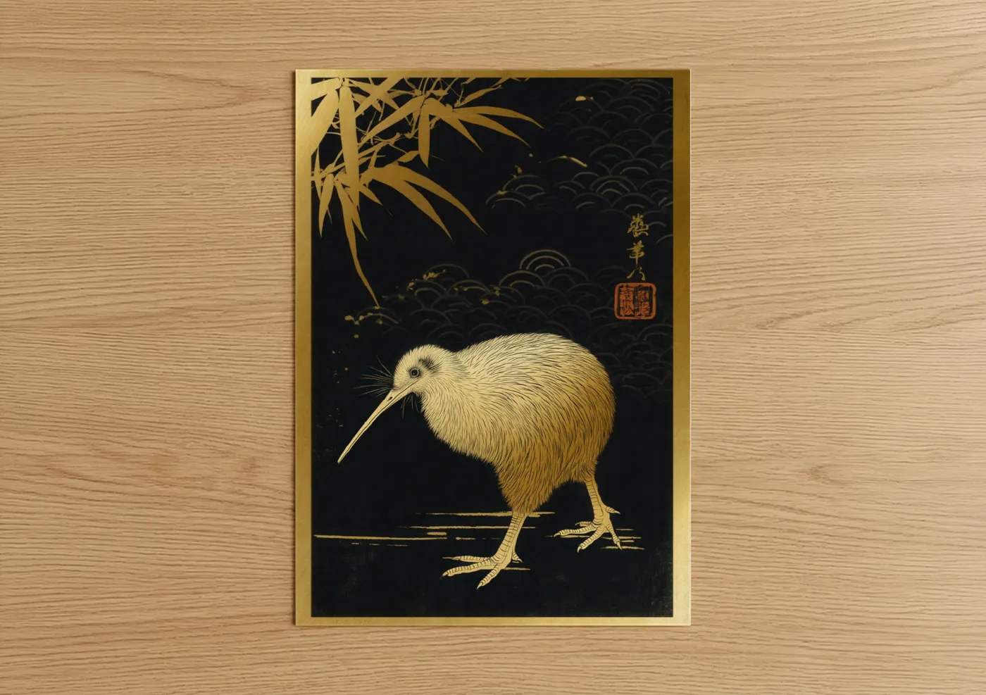 Golden Kiwi Japanese Woodblock Wall Art
