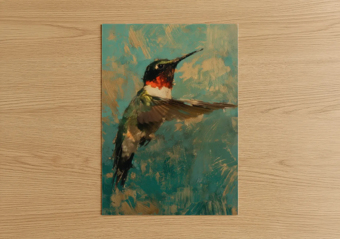 Ruby Hummingbird Oil Painting Wall Art