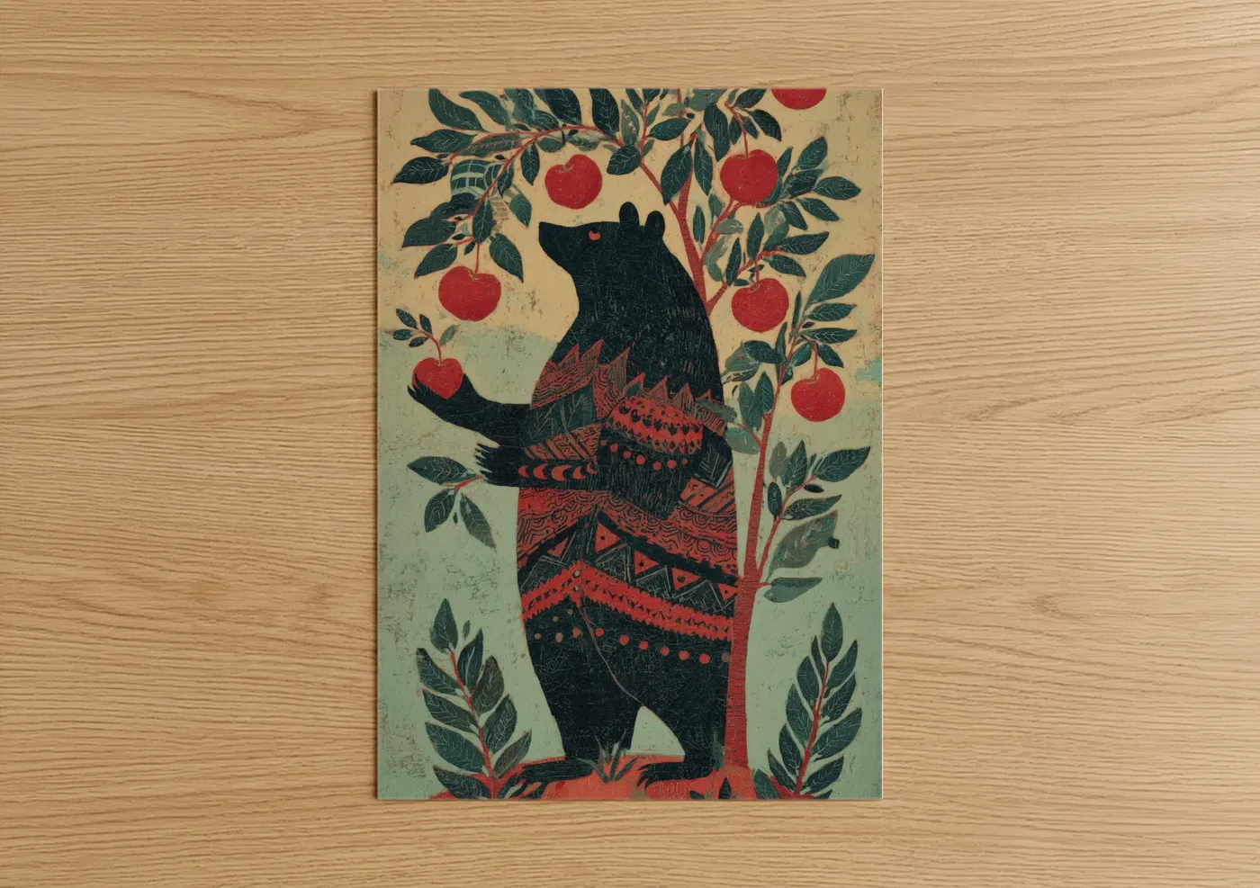 Orchard Grizzly Bear Woodblock Wall Art