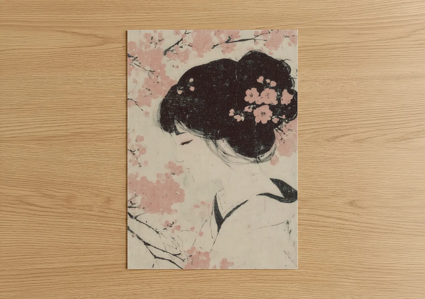 Woman Hair with Pink Flowers Profile Wall Art