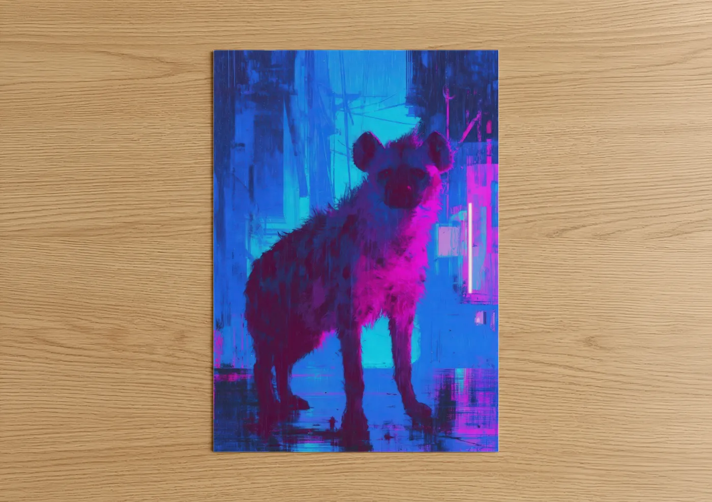 Neon Hyena Digital Art Cyberpunk Wall Art