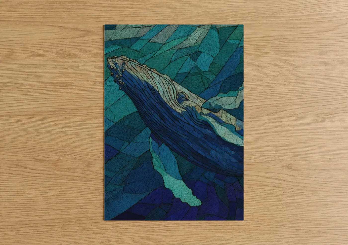 Deep Blue Humpback Whale Geometric Wall Art