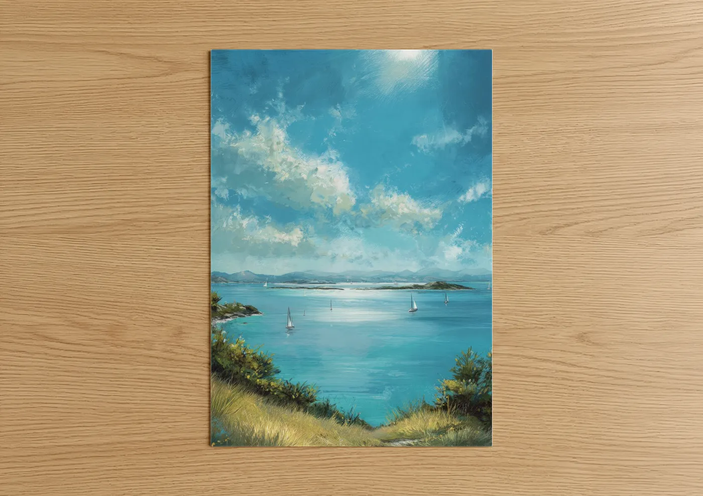 Serene turquoise ocean seascape with sailboats Wall Art