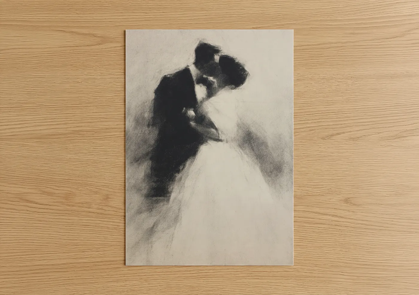 Romantic Bride Groom Charcoal Sketch Wall Art
