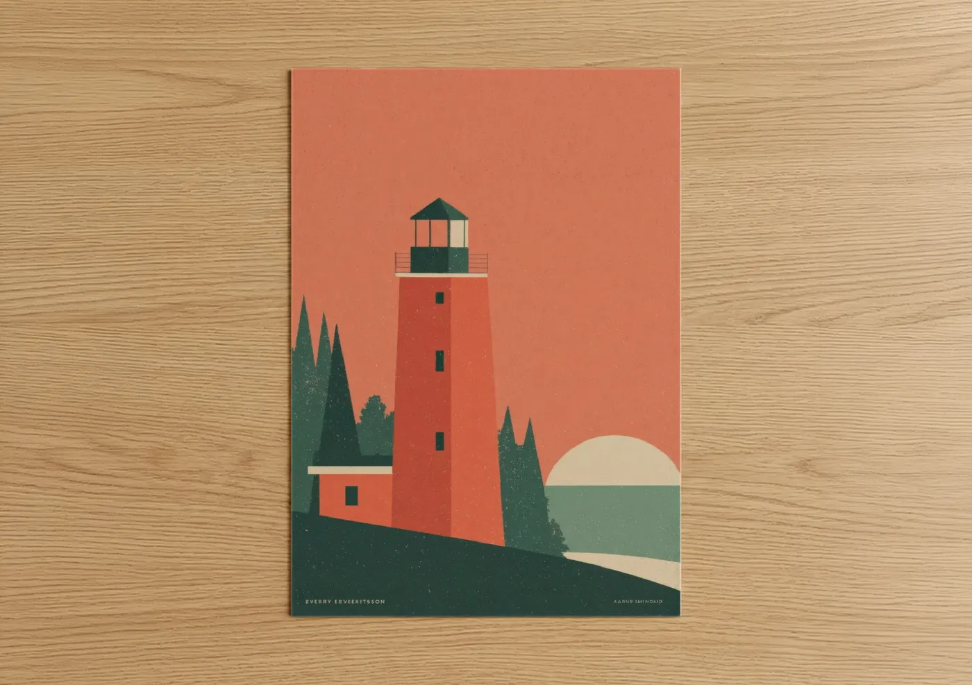 Red Coastal Lighthouse Sunset Illustration Wall Art