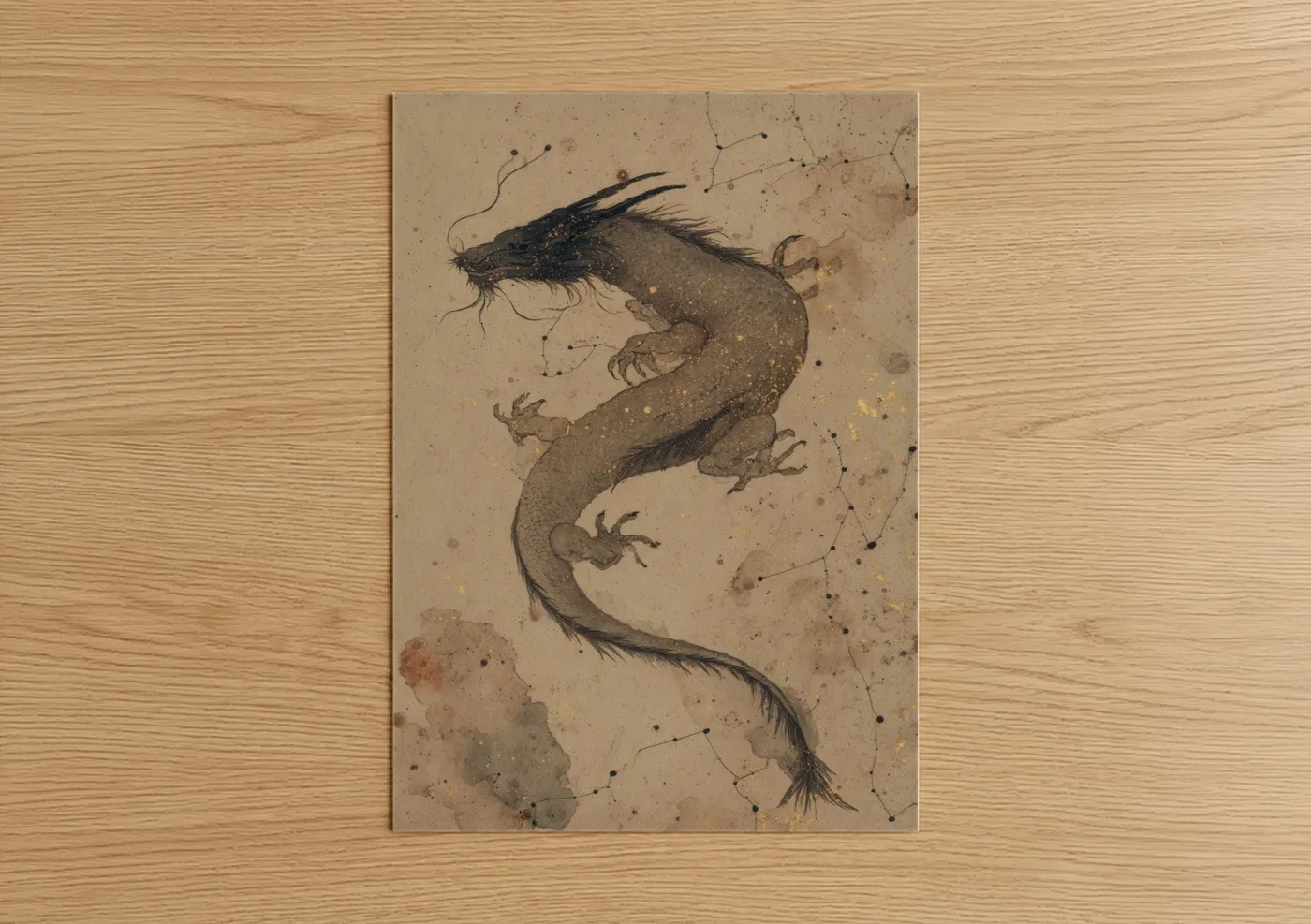 Celestial Dragon Watercolor Wall Art
