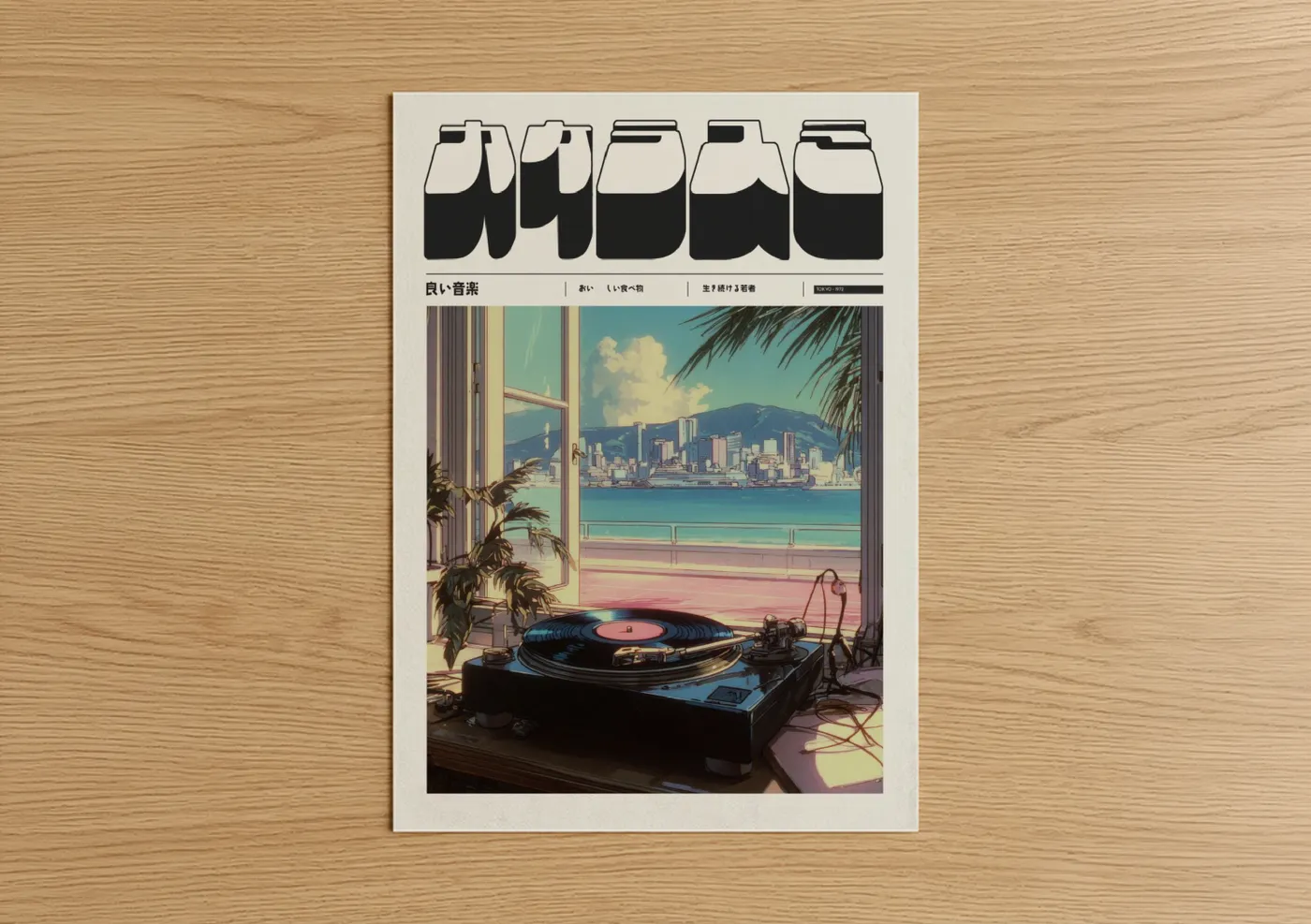 Retro Anime Cityscape Vinyl Record Wall Art