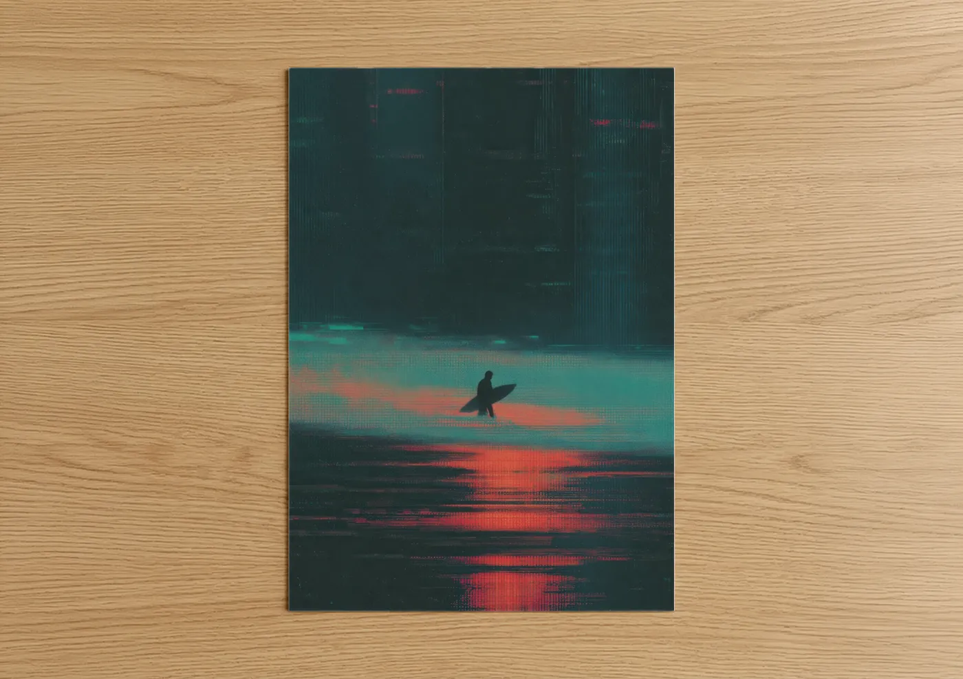 Neon Surfer Cyberpunk Sunset Wall Art