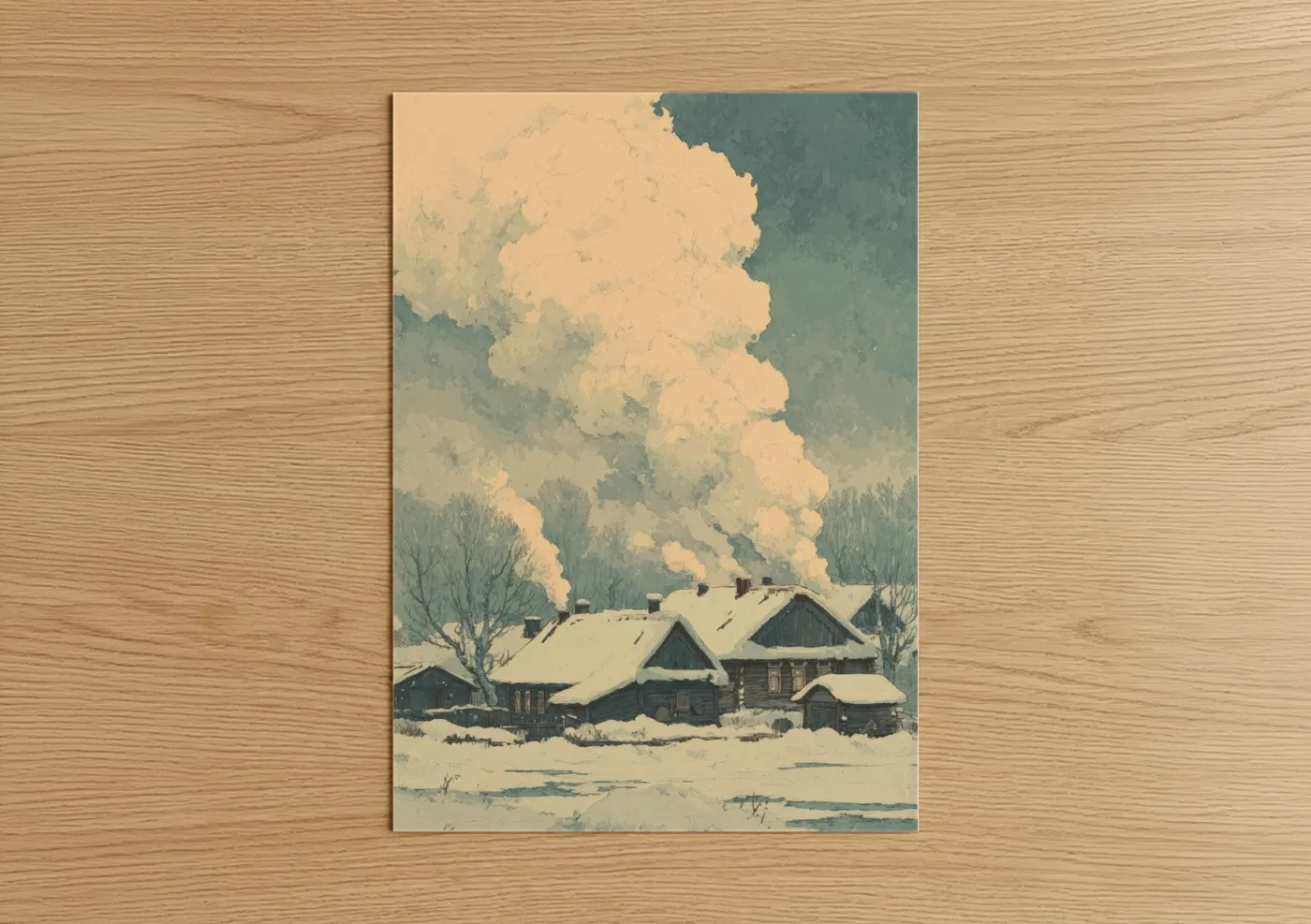 Snowy Village Winter Landscape Wall Art