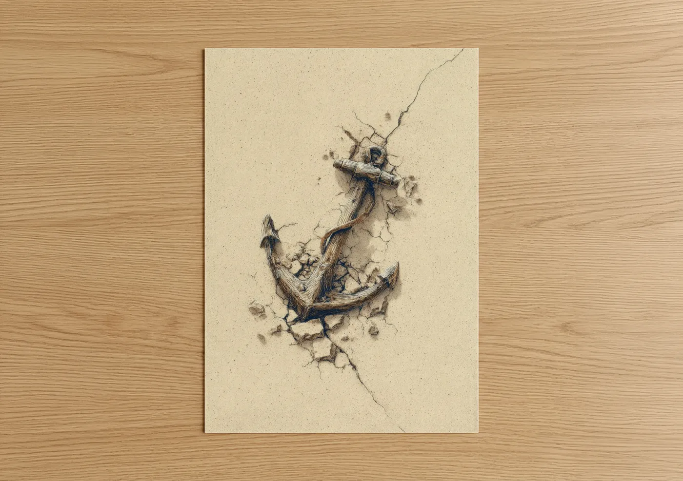 Weathered Anchor Breaking Through Stone Wall Art