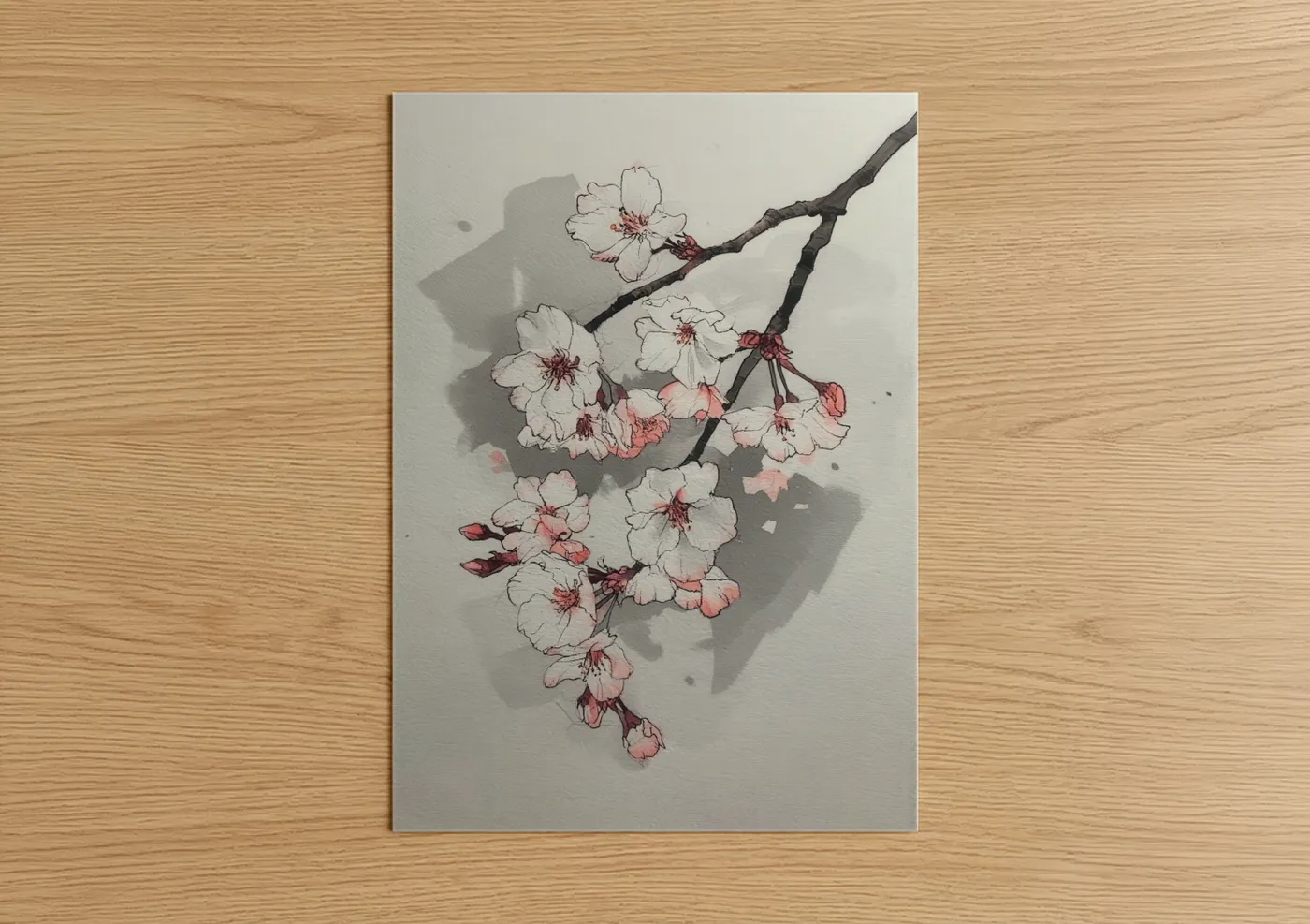 Spring Cherry Blossoms Watercolor Branch Wall Art