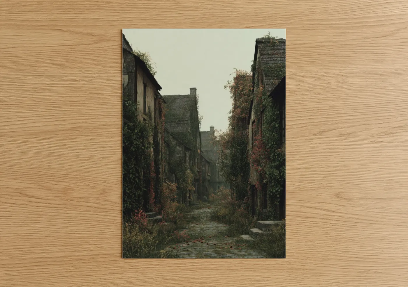 Overgrown Village Alley Autumn Decay Wall Art