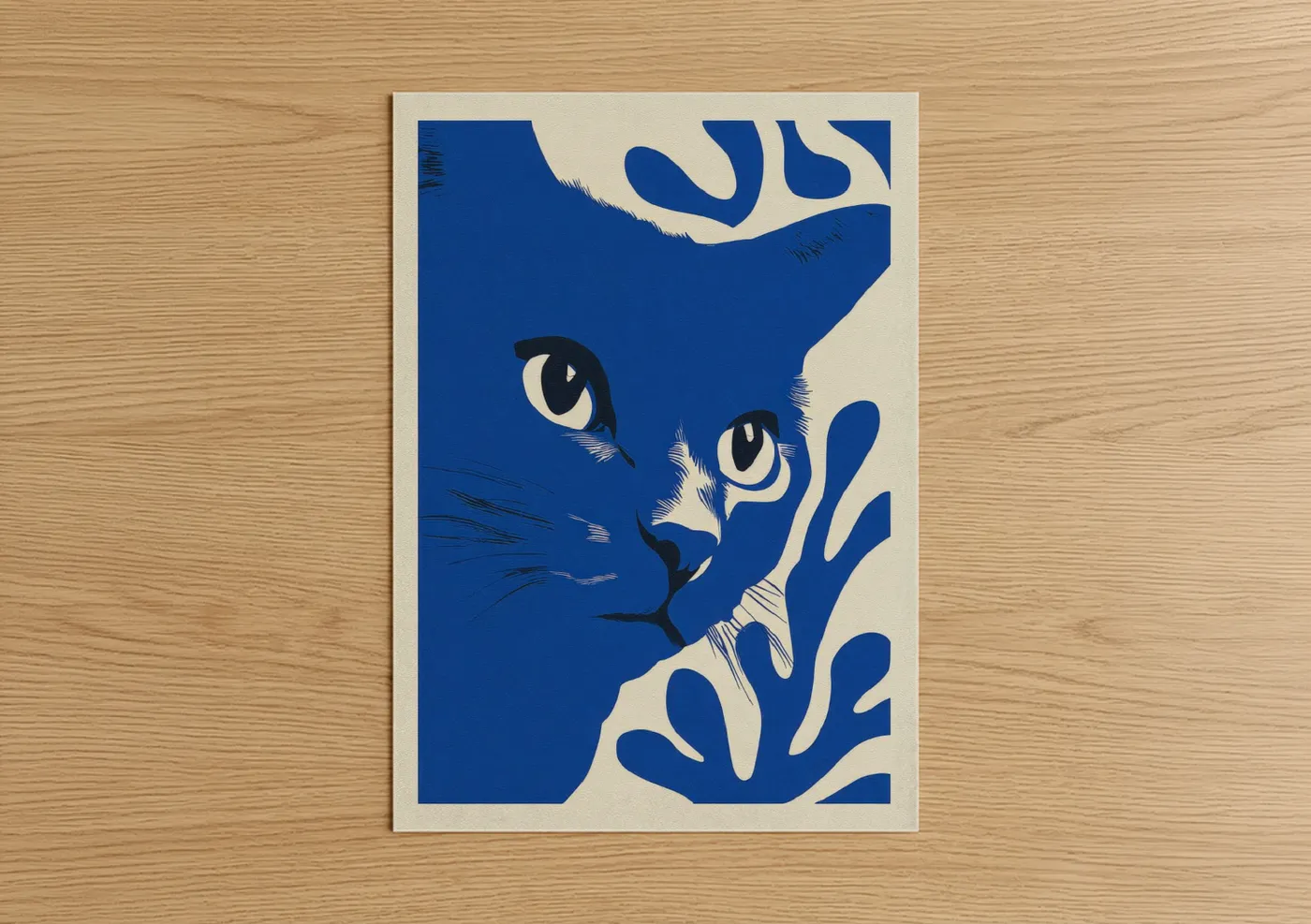 Modern Blue Cat Art Print Wall Art
