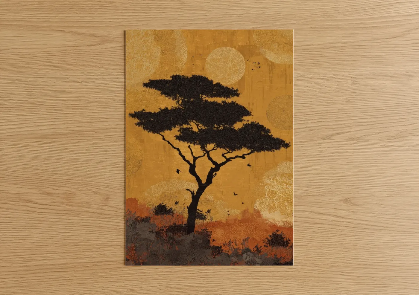 Golden Savanna Tree Silhouette Wall Art