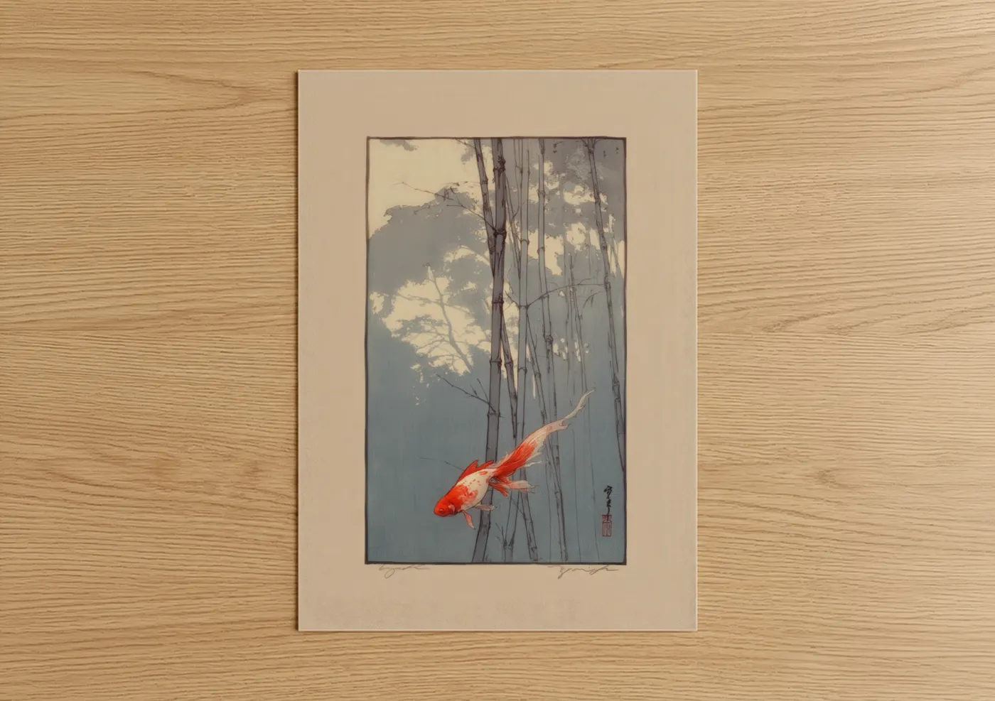 Red Goldfish Japanese Woodblock Wall Art