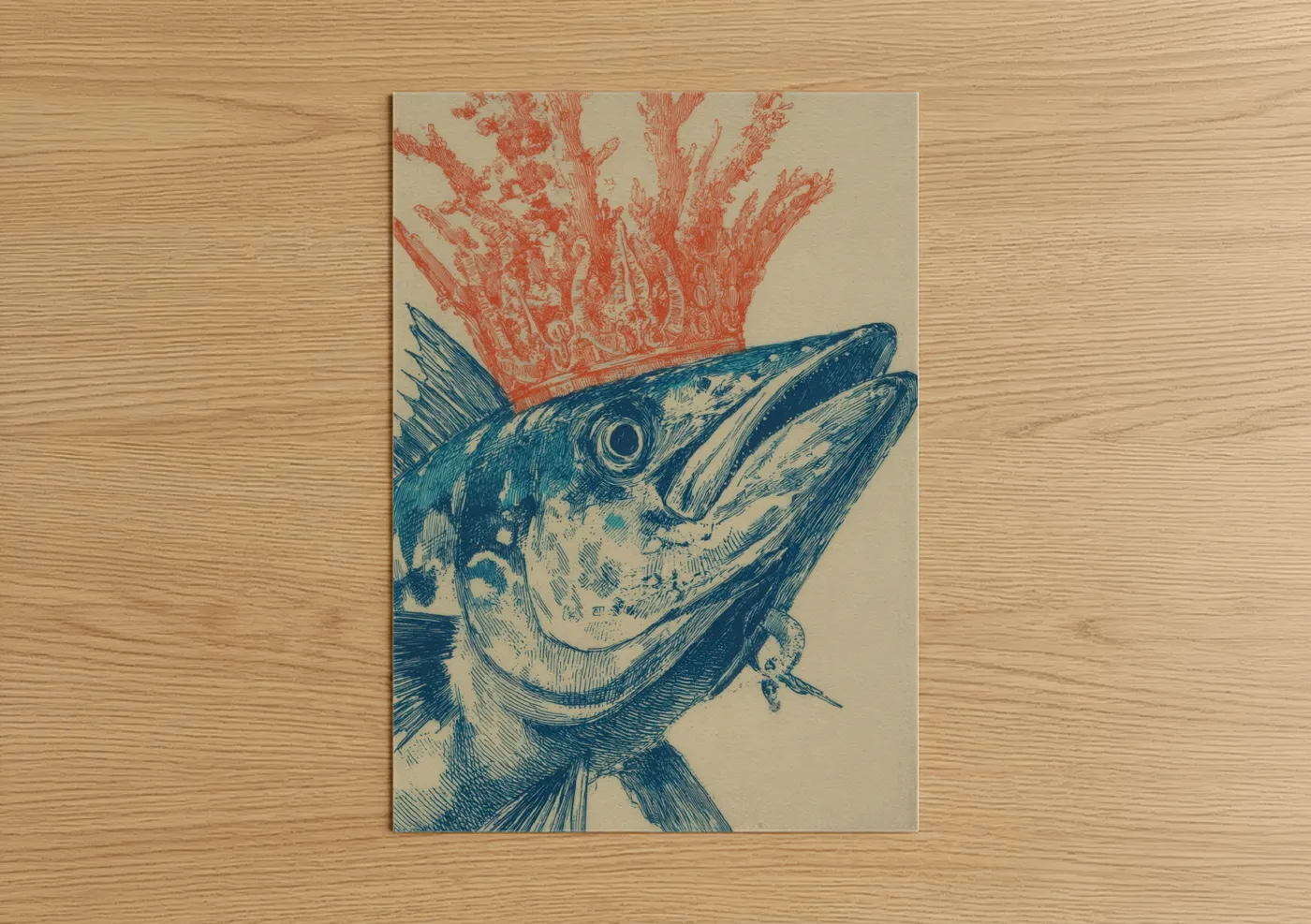 Crowned Wahoo Fish Illustration Wall Art