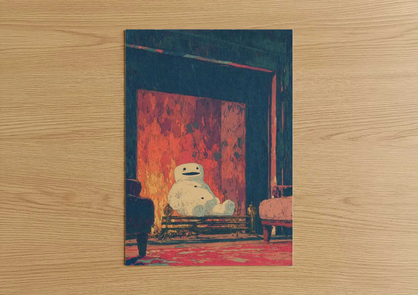 Surreal Fireplace with Snowman Interior Wall Art