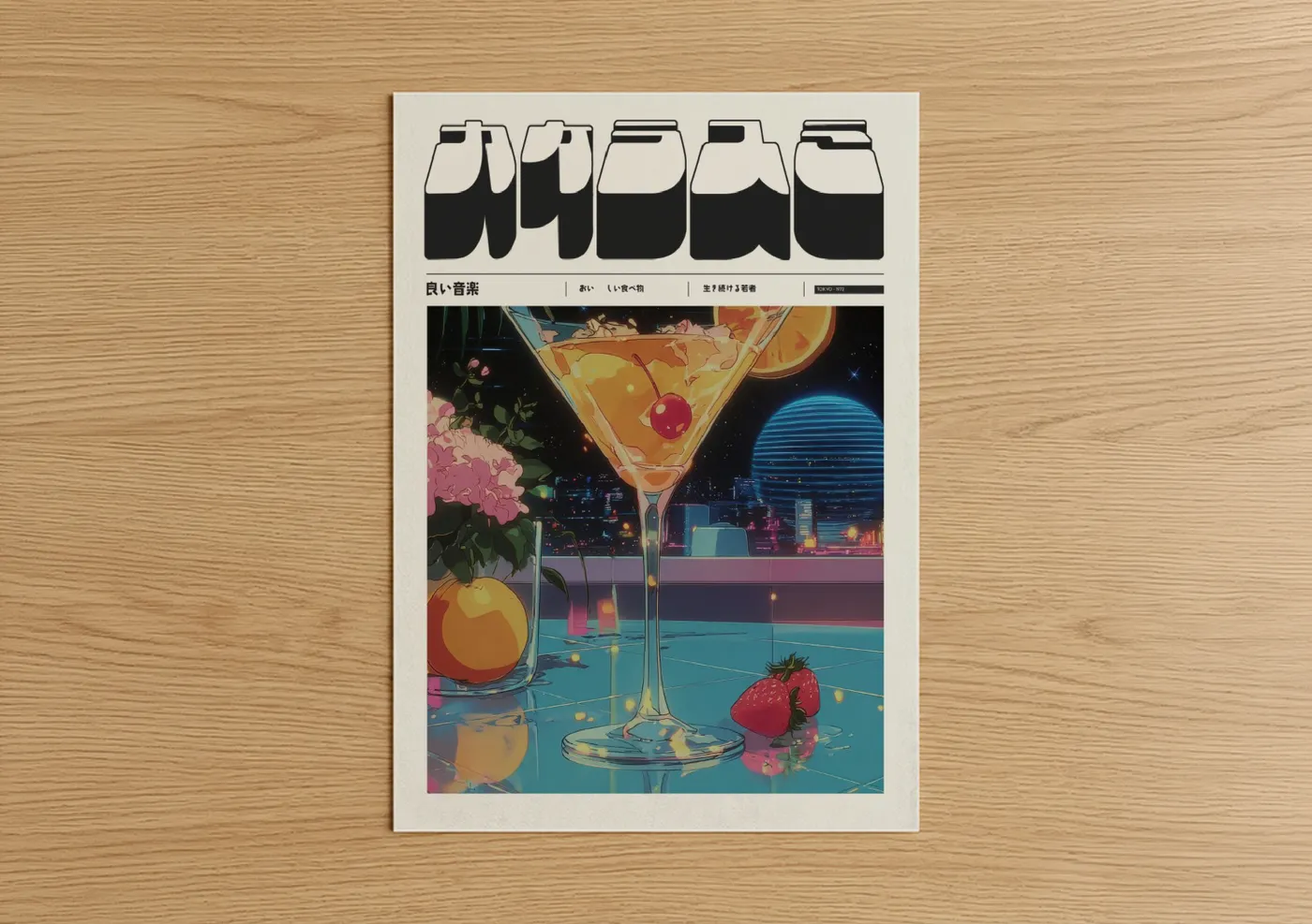 Neon Cocktail Night Anime Illustration Wall Art