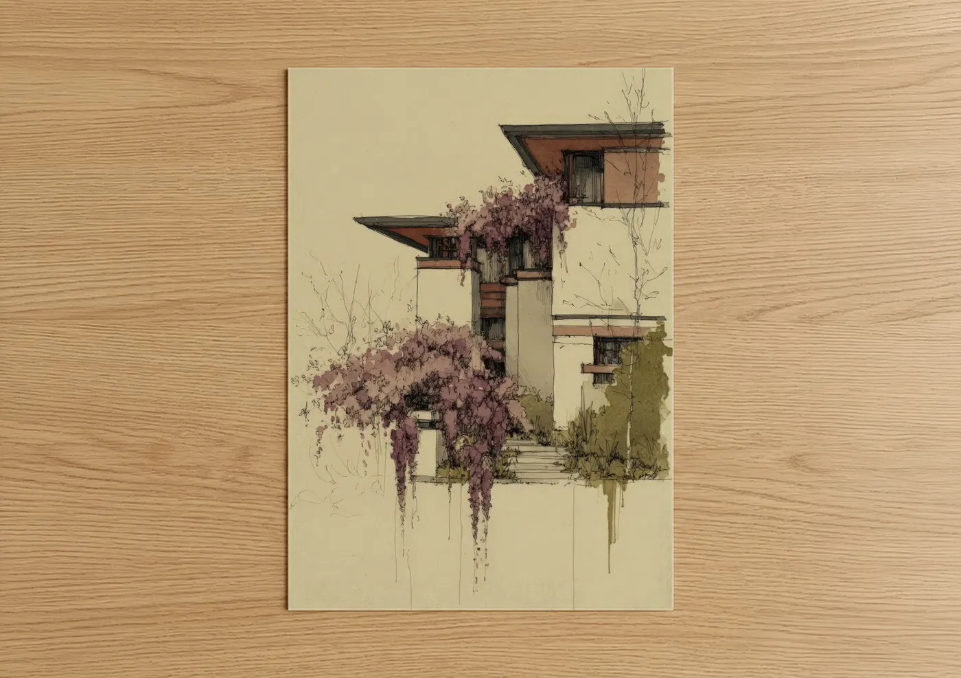 Cascading Wisteria Modern Architecture Wall Art