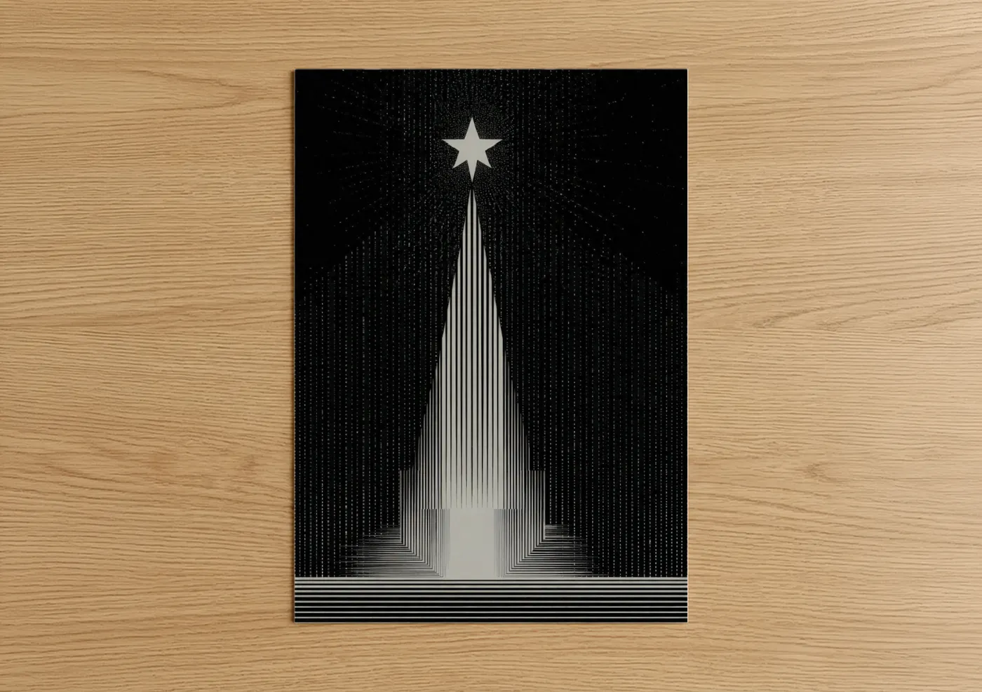 Juneteenth art print on warm oak wood — black and white palette — Radiant Liberation poster