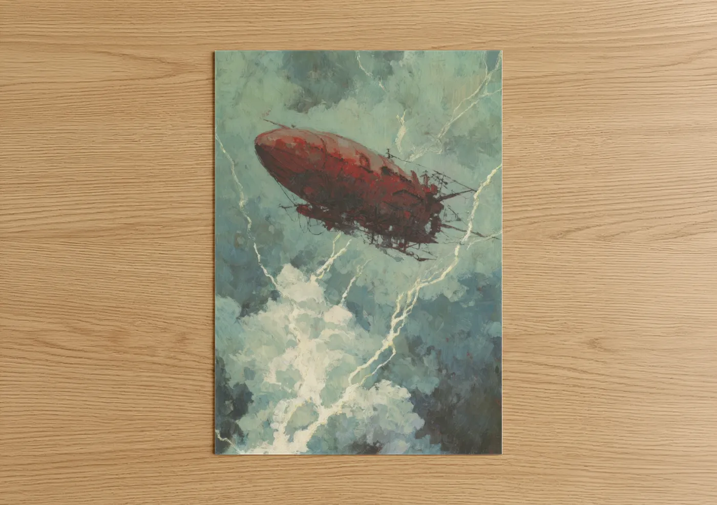 Crimson Airship Steampunk Sky Wall Art