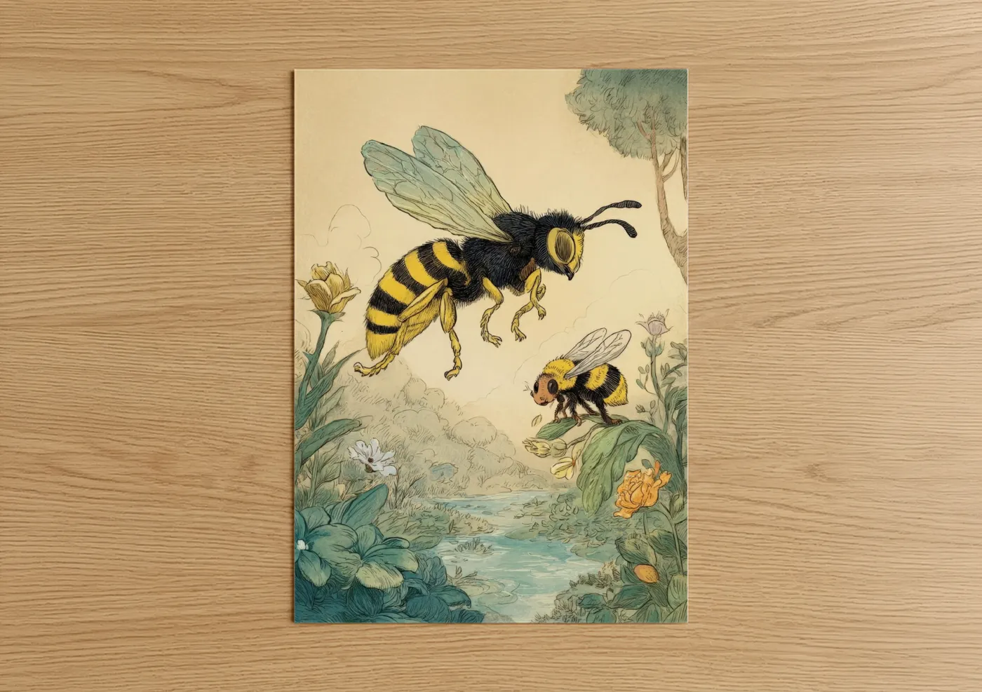 Garden Wasps Botanical Illustration Wall Art
