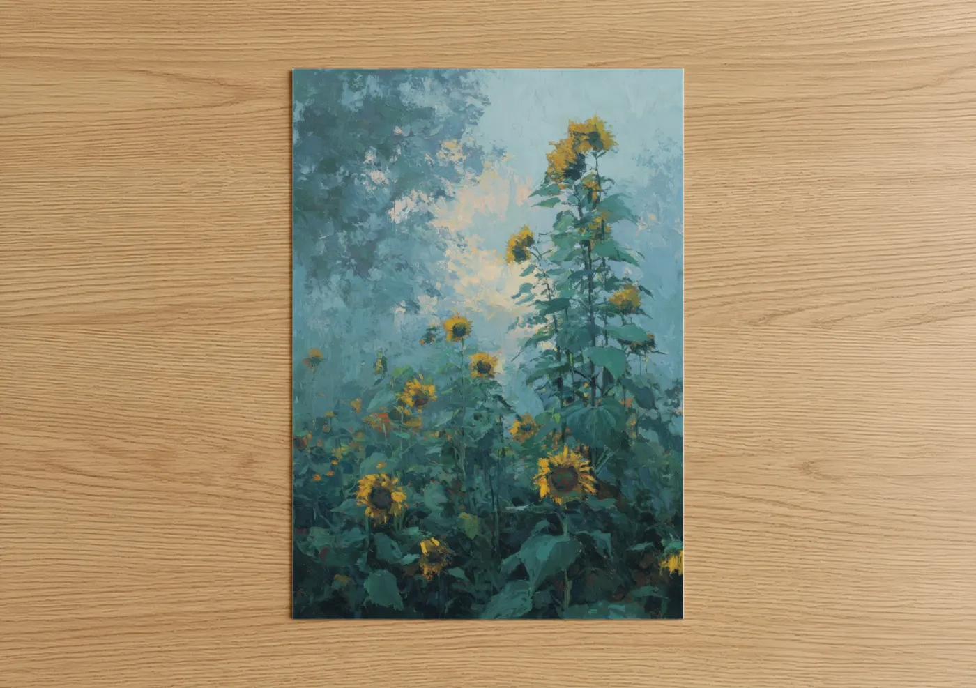 Misty Sunflowers Impressionist Oil Painting Wall Art