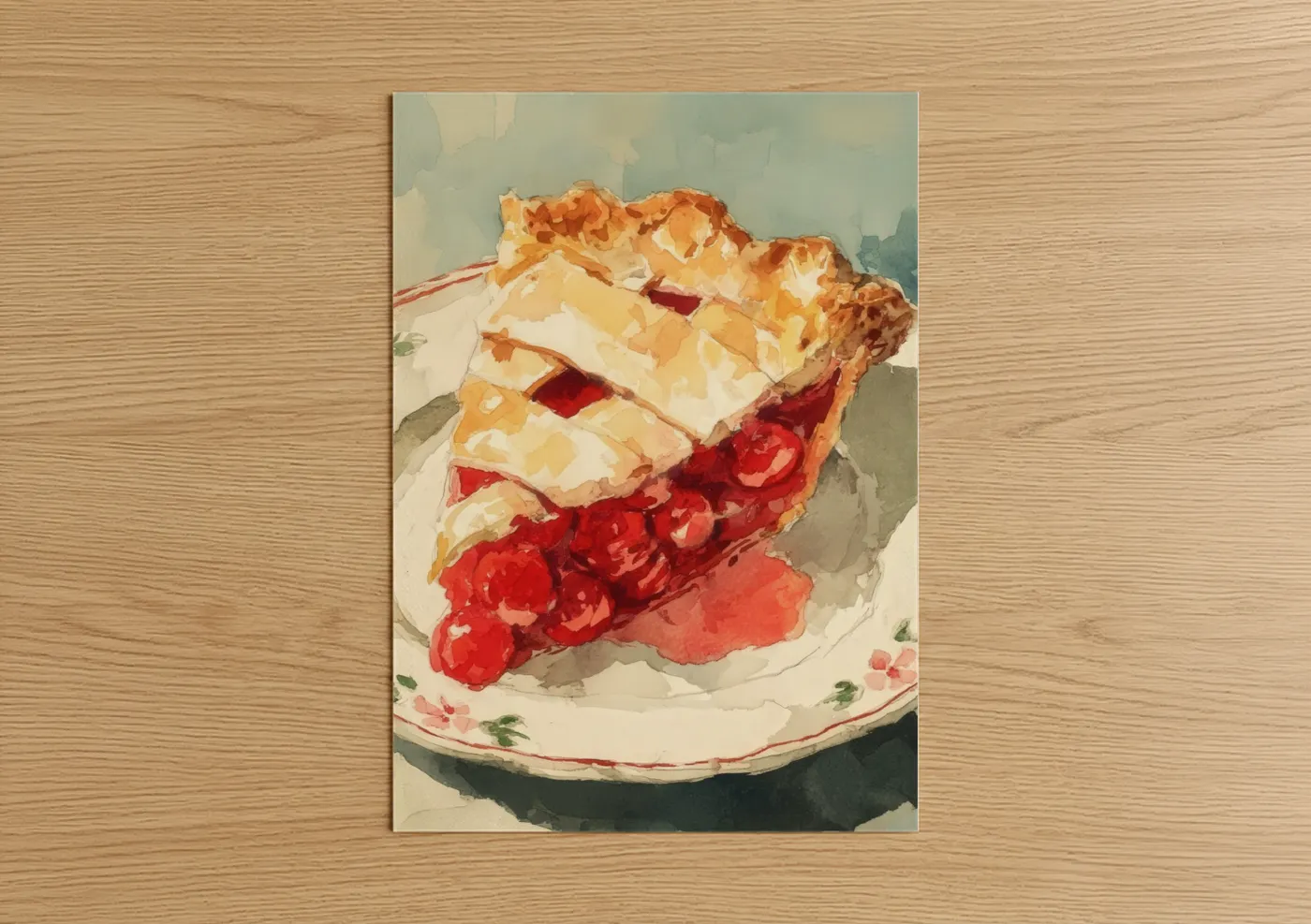 Strawberry Cheesecake Slice Watercolor Wall Art