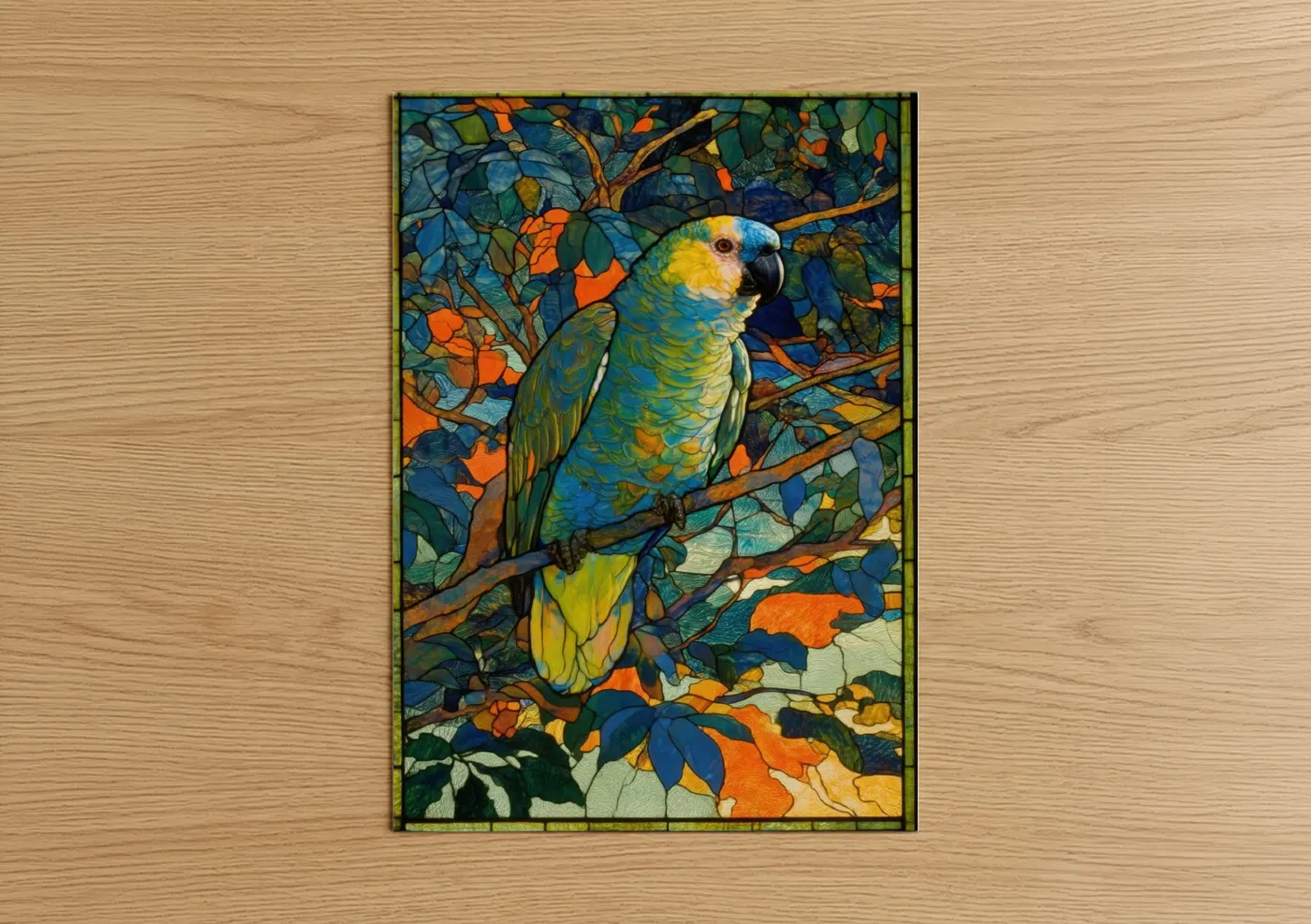 Tropical Parrot Stained Glass Wall Art