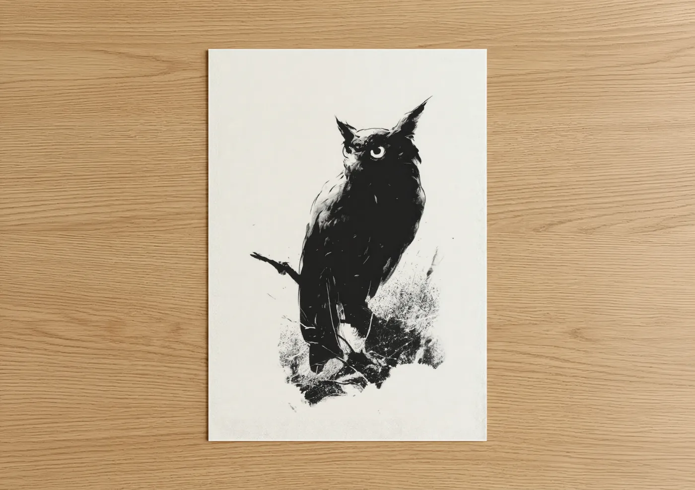 Watchful Owl Black and White Art Wall Art