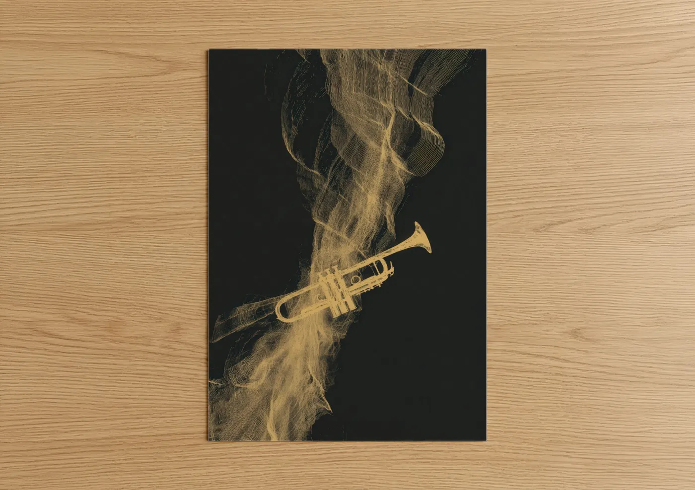 Golden Trumpet Smoke Abstract Music Wall Art