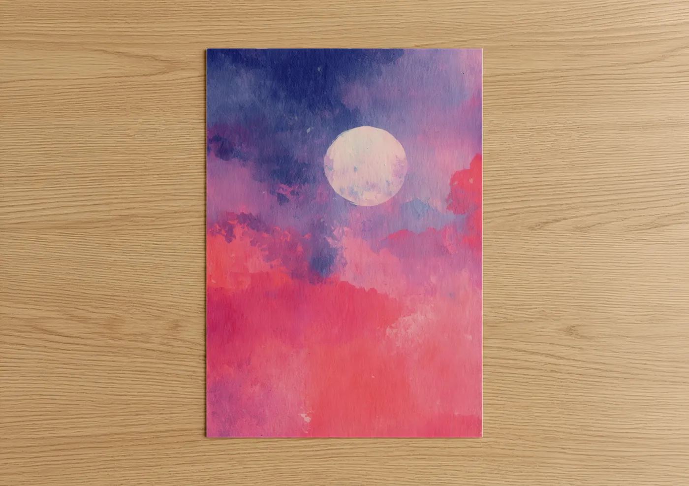 Dreamy Moon Rising Pink Sky Wall Art