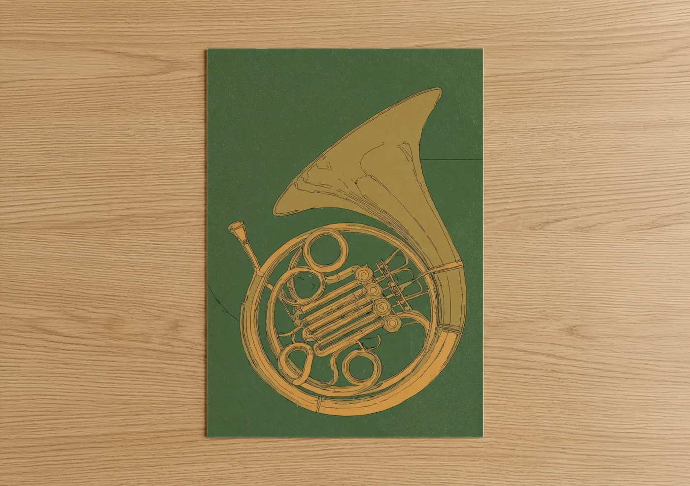 Golden French Horn Illustration Wall Art