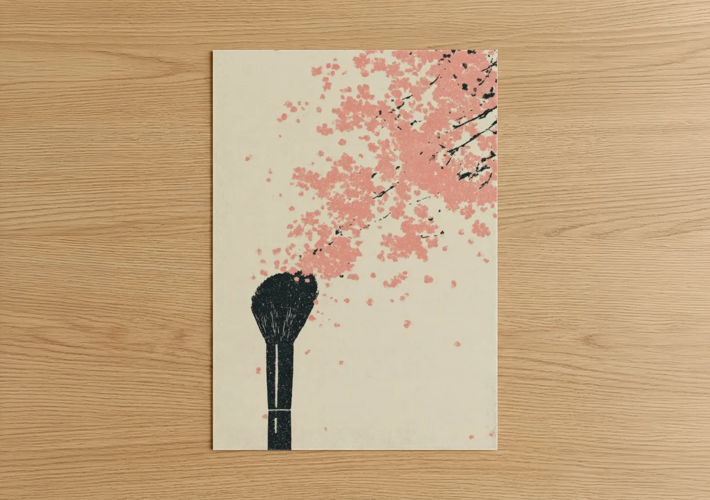 Makeup Brush Pink Blossom Illustration Wall Art