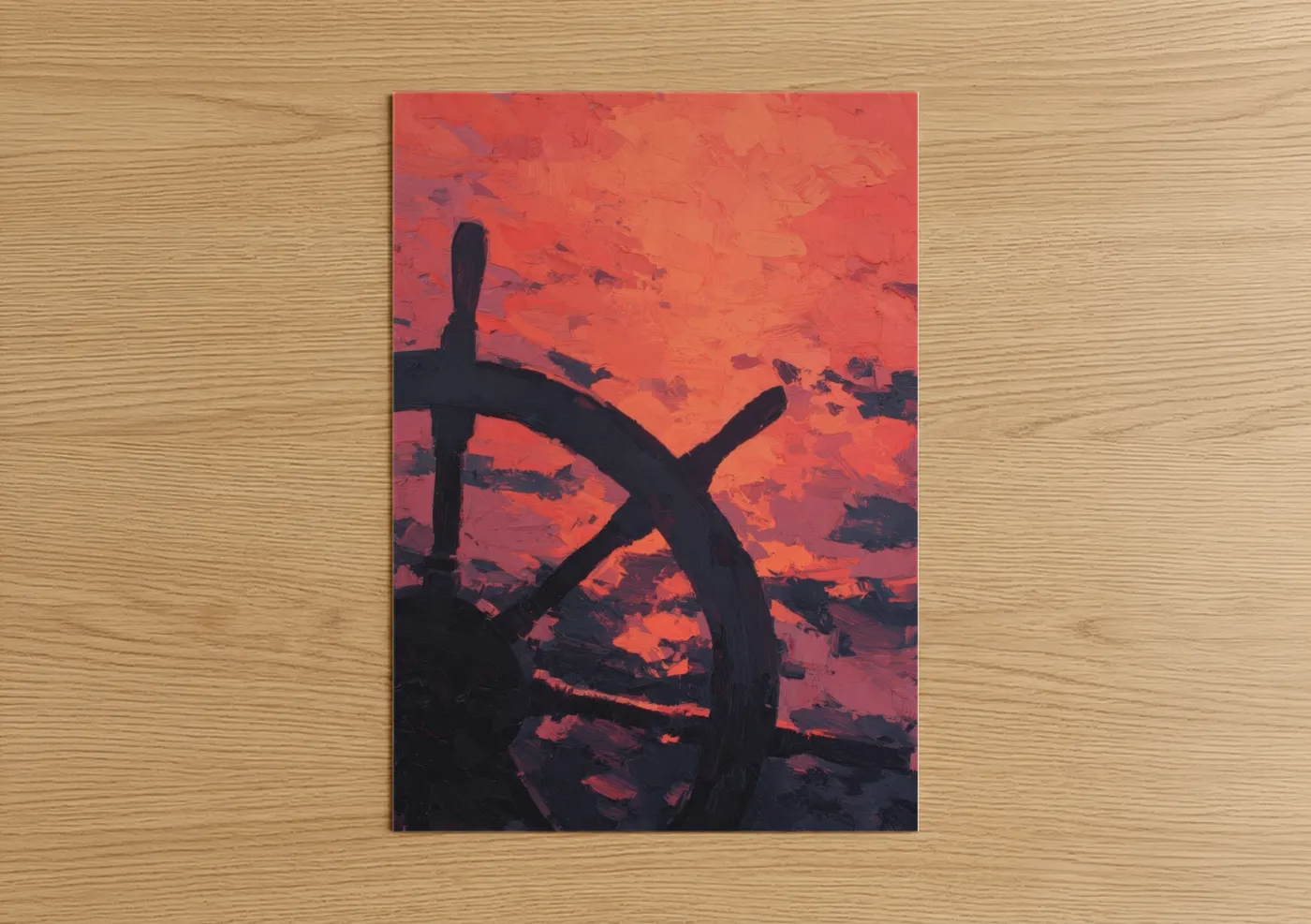 Crimson Shipwheel Sunset Wall Art