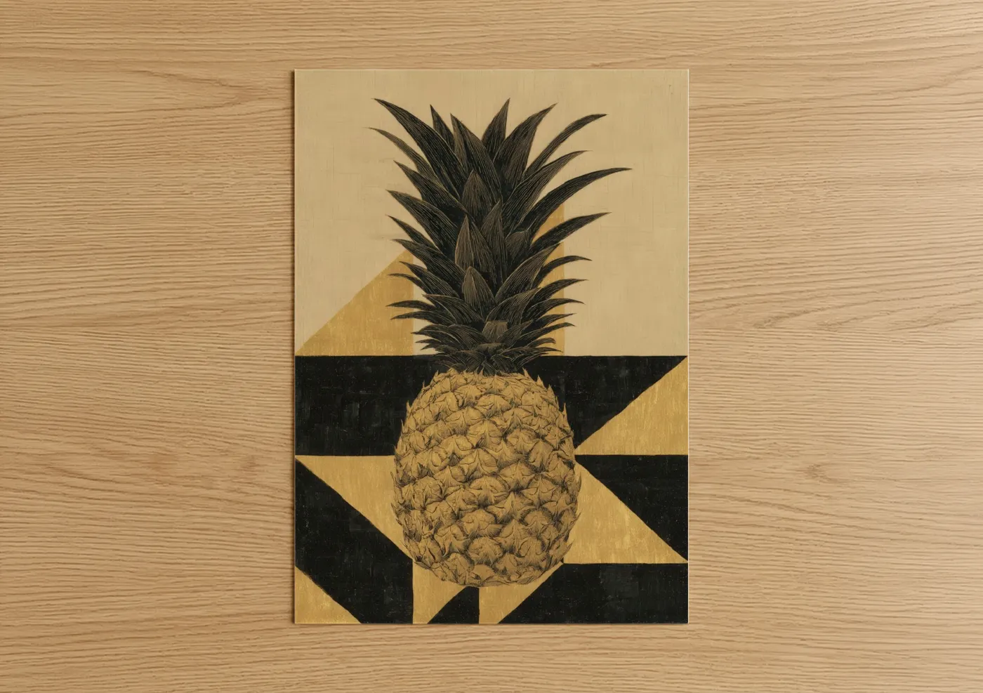Golden Pineapple Art Deco Illustration Wall Art