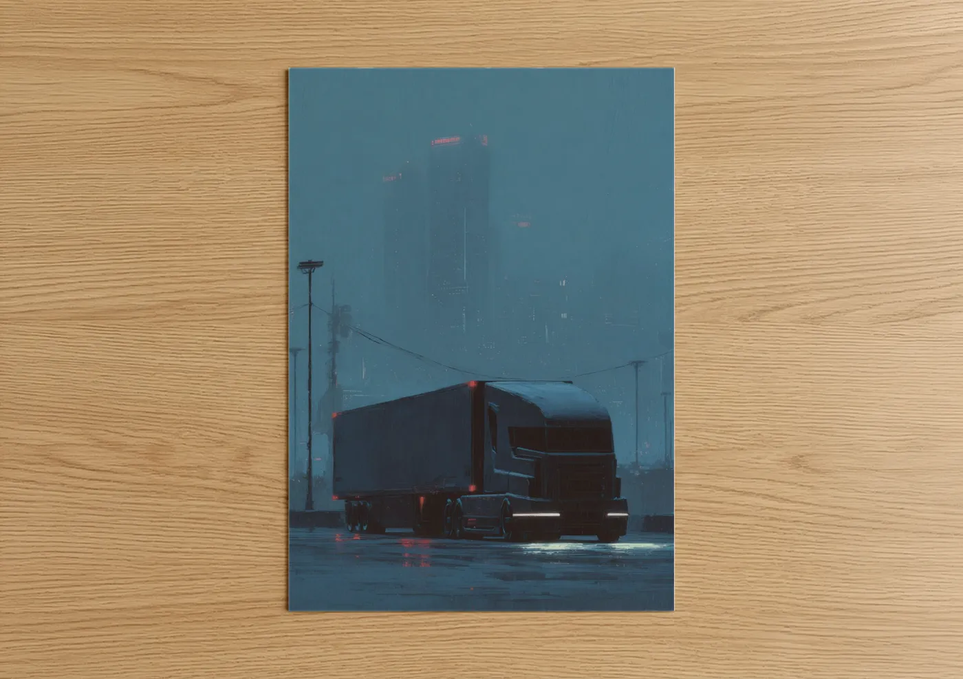 Futuristic Neon Truck Cyberpunk City Wall Art