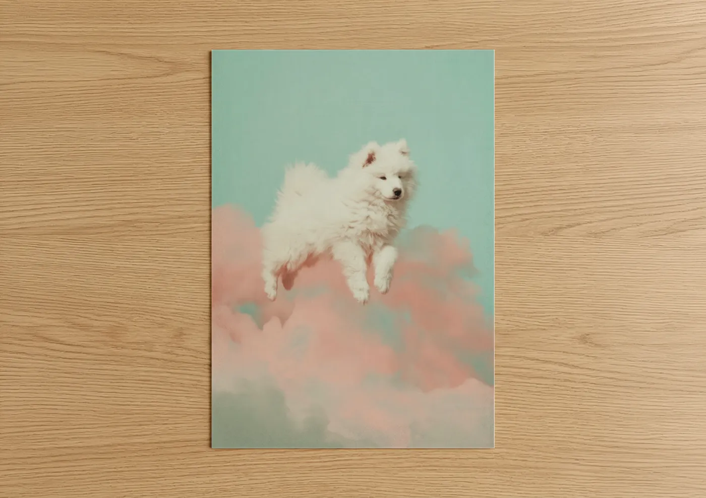 White Spitz Dog Clouds Dreamy Wall Art