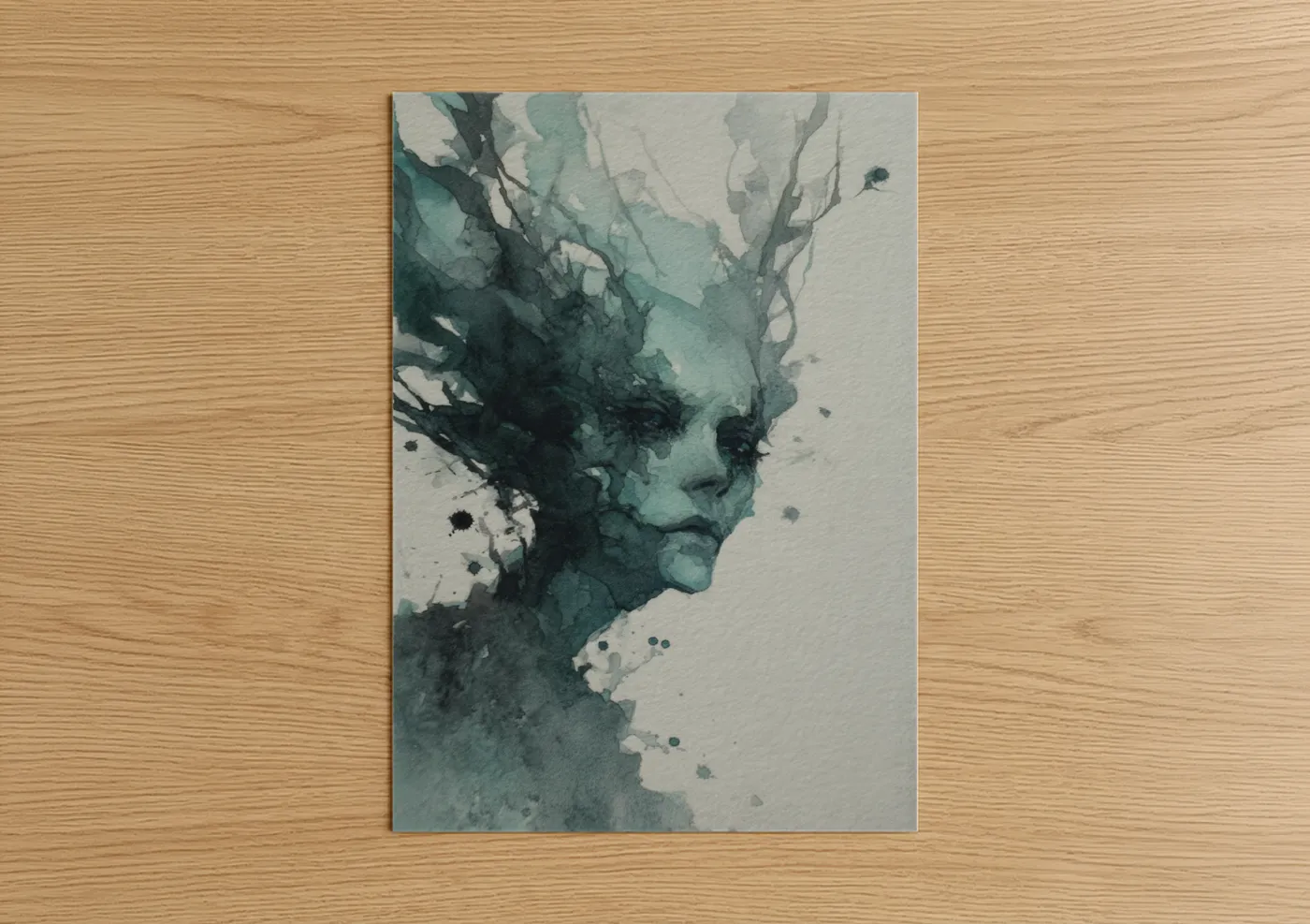 Ethereal Zombie Portrait Watercolor Wall Art