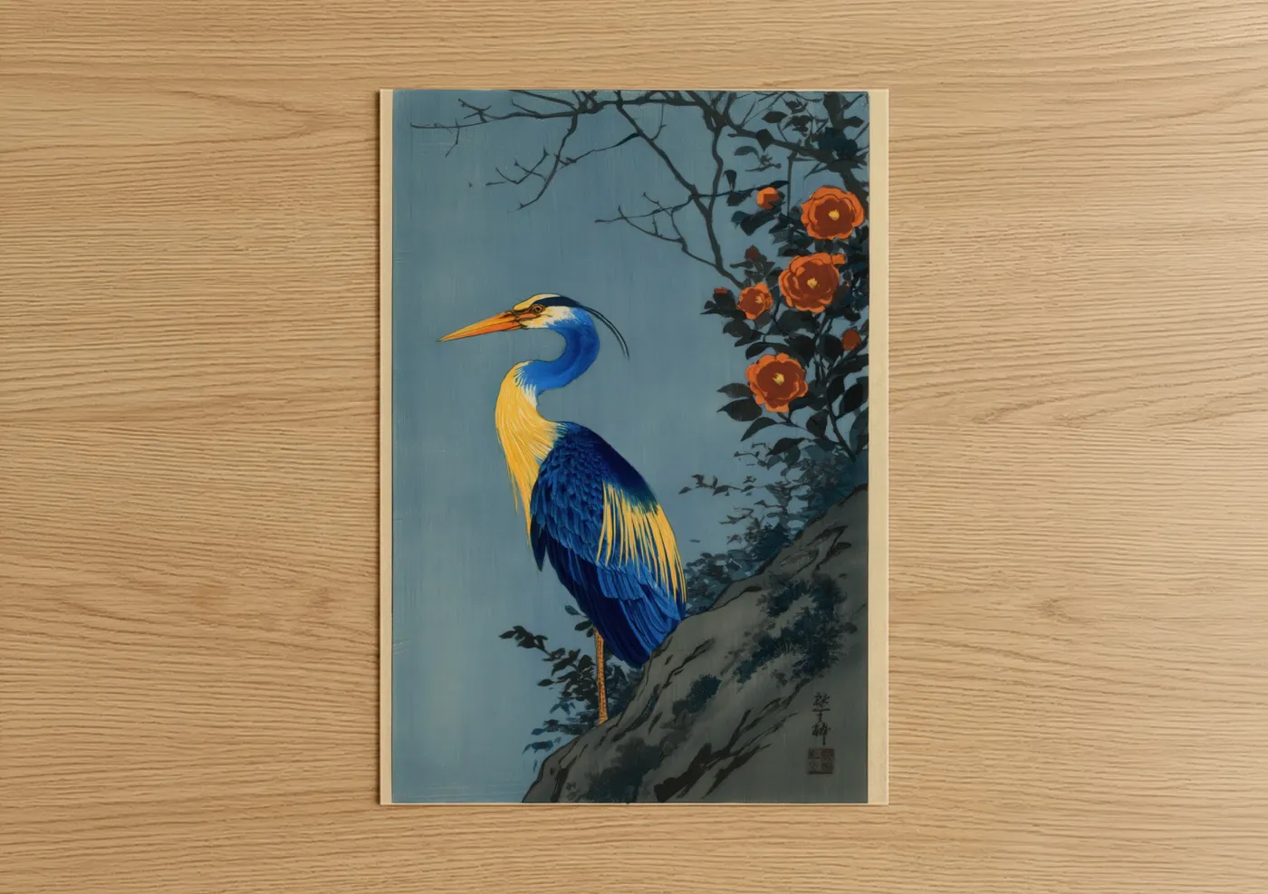 Blue Heron with Orange Flowers Wall Art