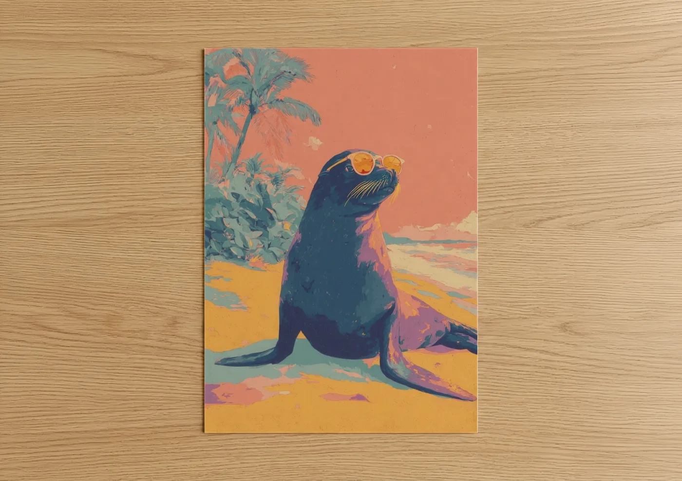 Cool Sea Lion Beach Retro Pop Wall Art