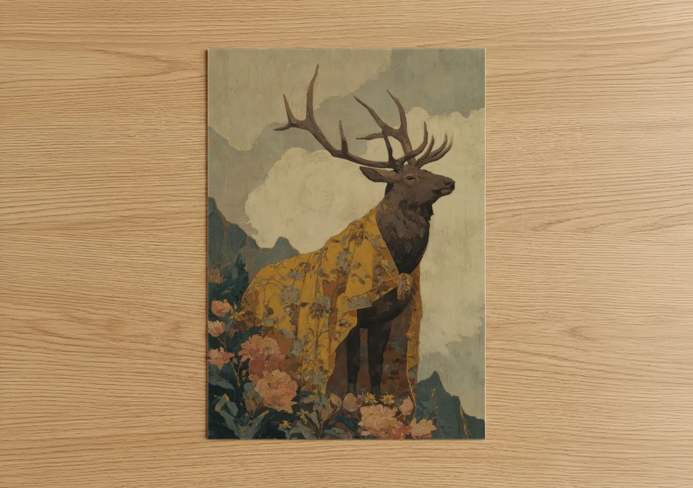 Golden Elk Portrait Mountain Wildlife Wall Art
